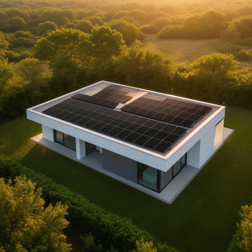 Nowoczesny dom z panelami fotowoltaicznymi z lotu ptaka